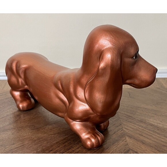 MCM PORCELAIN Figurine Copper DOG DACHSHUND Hand Crafted Hand Painted Art Deco - Picture 3 of 11